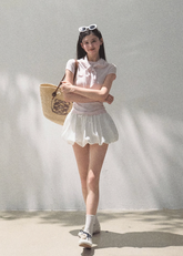 Soft Mesh Grid Puff Flower Bud Skirt